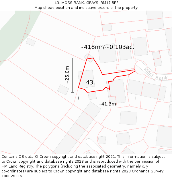 43, MOSS BANK, GRAYS, RM17 5EF: Plot and title map