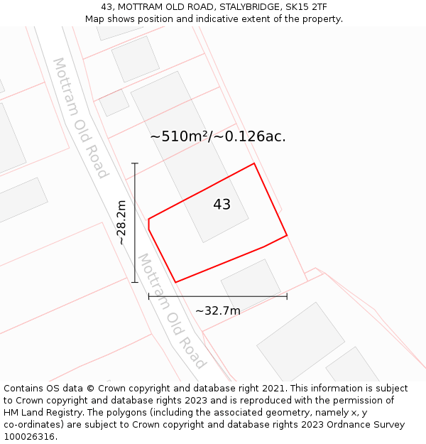 43, MOTTRAM OLD ROAD, STALYBRIDGE, SK15 2TF: Plot and title map