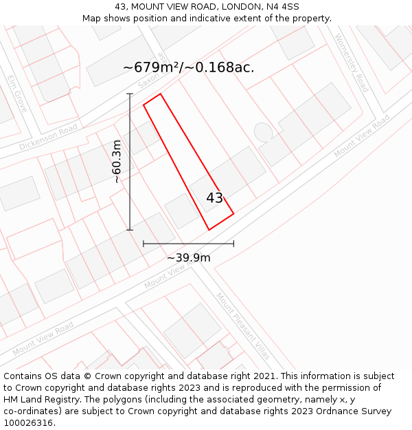 43, MOUNT VIEW ROAD, LONDON, N4 4SS: Plot and title map