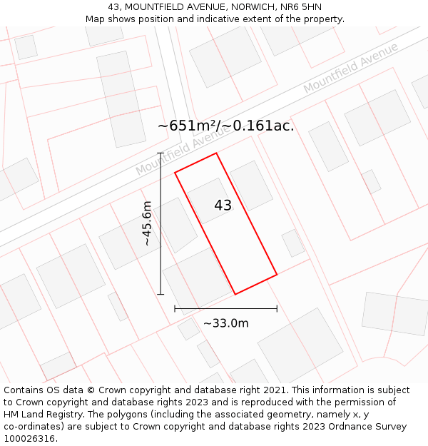 43, MOUNTFIELD AVENUE, NORWICH, NR6 5HN: Plot and title map