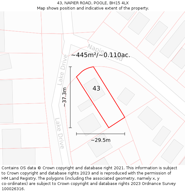 43, NAPIER ROAD, POOLE, BH15 4LX: Plot and title map