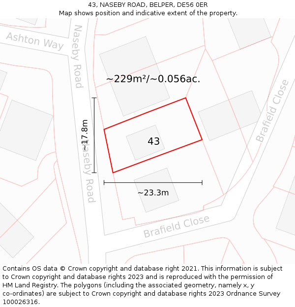 43, NASEBY ROAD, BELPER, DE56 0ER: Plot and title map