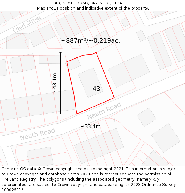 43, NEATH ROAD, MAESTEG, CF34 9EE: Plot and title map