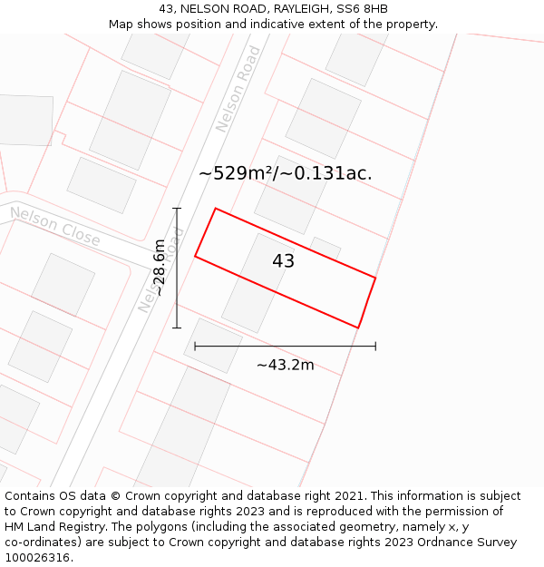 43, NELSON ROAD, RAYLEIGH, SS6 8HB: Plot and title map