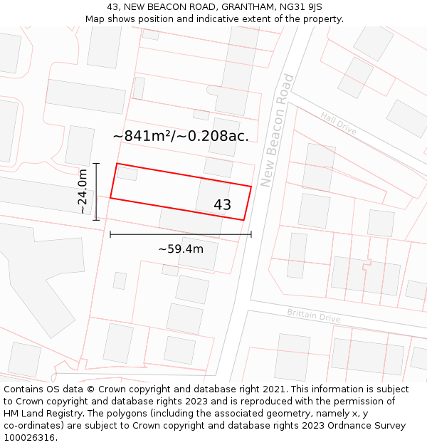 43, NEW BEACON ROAD, GRANTHAM, NG31 9JS: Plot and title map