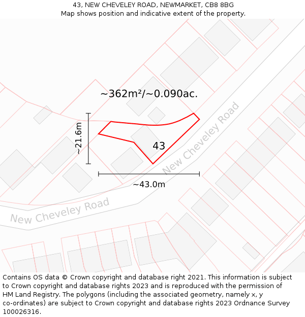 43, NEW CHEVELEY ROAD, NEWMARKET, CB8 8BG: Plot and title map