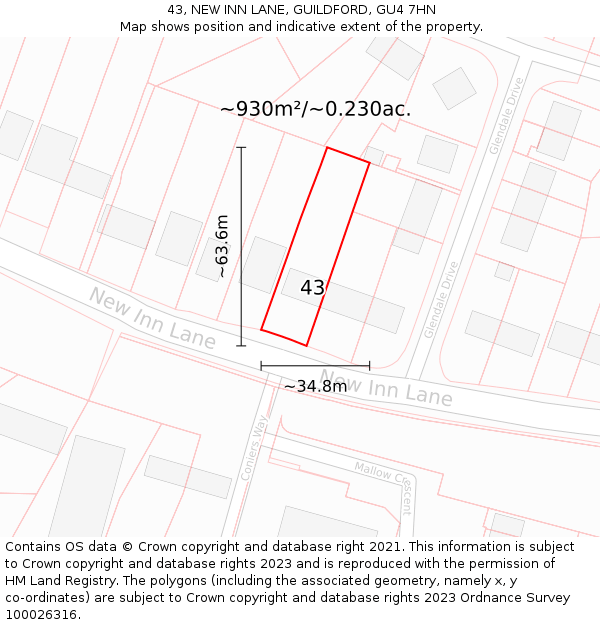 43, NEW INN LANE, GUILDFORD, GU4 7HN: Plot and title map