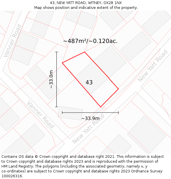 43, NEW YATT ROAD, WITNEY, OX28 1NX: Plot and title map