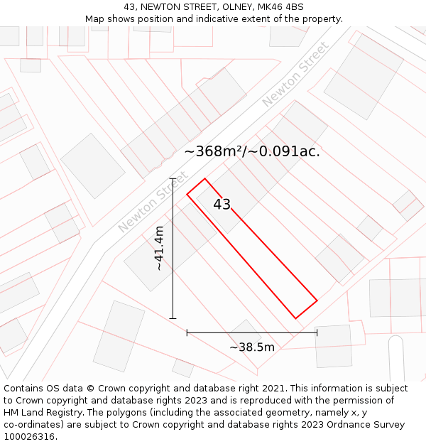 43, NEWTON STREET, OLNEY, MK46 4BS: Plot and title map