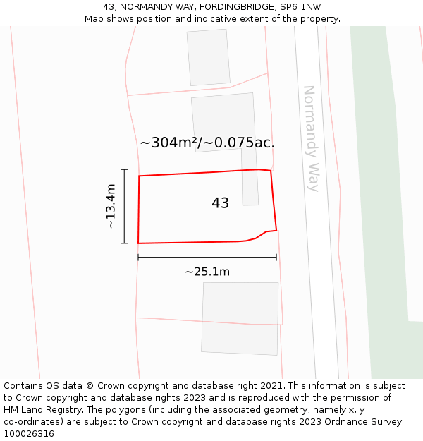 43, NORMANDY WAY, FORDINGBRIDGE, SP6 1NW: Plot and title map