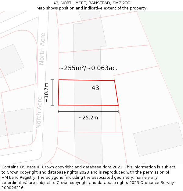 43, NORTH ACRE, BANSTEAD, SM7 2EG: Plot and title map