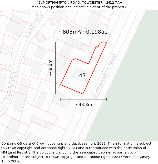 43, NORTHAMPTON ROAD, TOWCESTER, NN12 7AH: Plot and title map