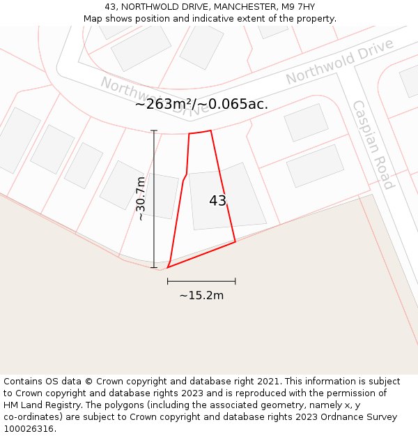 43, NORTHWOLD DRIVE, MANCHESTER, M9 7HY: Plot and title map