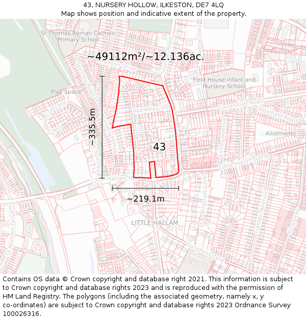 43, NURSERY HOLLOW, ILKESTON, DE7 4LQ: Plot and title map