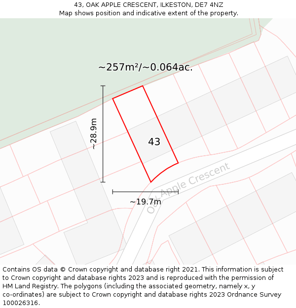 43, OAK APPLE CRESCENT, ILKESTON, DE7 4NZ: Plot and title map