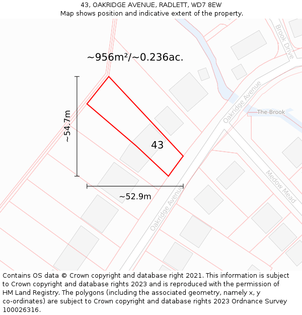 43, OAKRIDGE AVENUE, RADLETT, WD7 8EW: Plot and title map