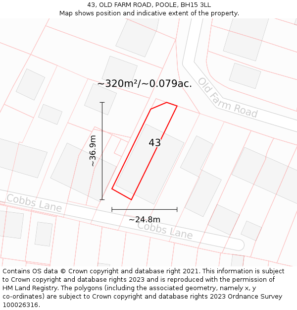 43, OLD FARM ROAD, POOLE, BH15 3LL: Plot and title map