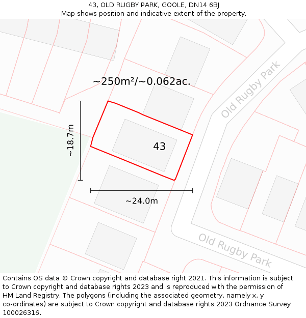 43, OLD RUGBY PARK, GOOLE, DN14 6BJ: Plot and title map
