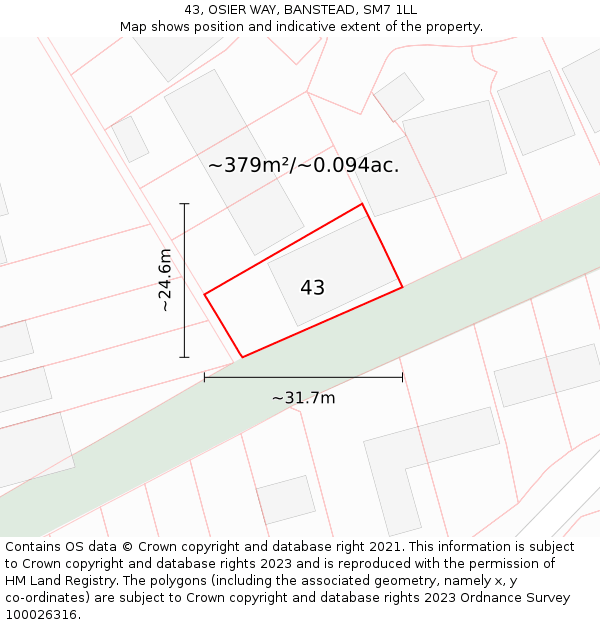 43, OSIER WAY, BANSTEAD, SM7 1LL: Plot and title map