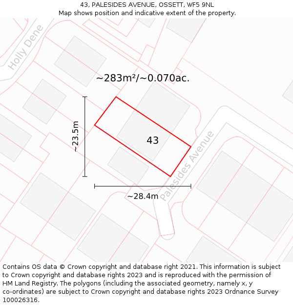 43, PALESIDES AVENUE, OSSETT, WF5 9NL: Plot and title map