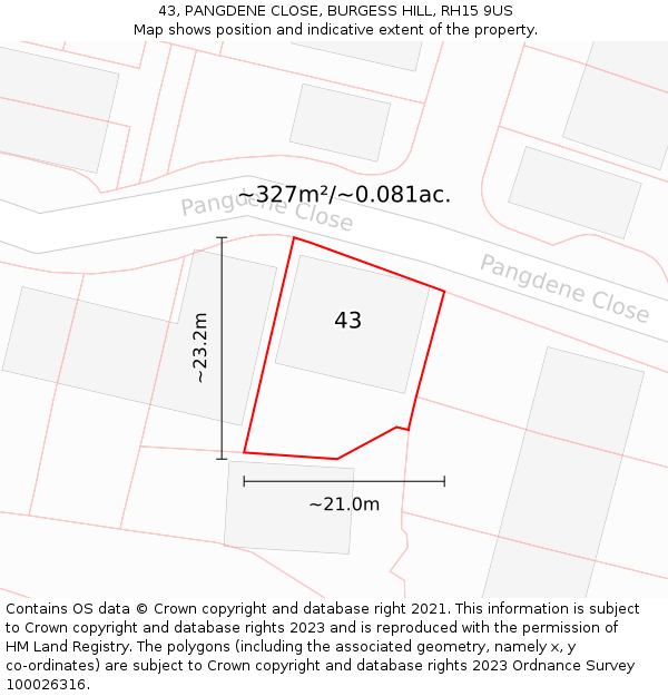 43, PANGDENE CLOSE, BURGESS HILL, RH15 9US: Plot and title map