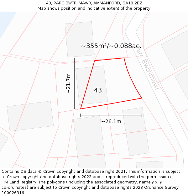 43, PARC BWTRI MAWR, AMMANFORD, SA18 2EZ: Plot and title map