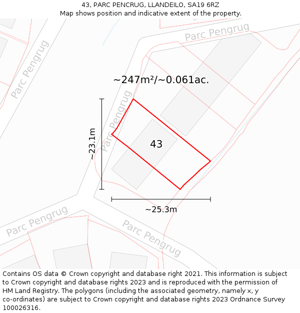 43, PARC PENCRUG, LLANDEILO, SA19 6RZ: Plot and title map