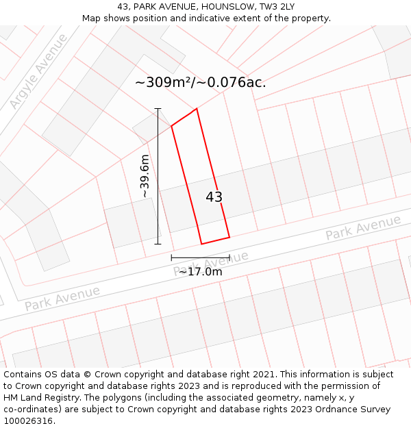 43, PARK AVENUE, HOUNSLOW, TW3 2LY: Plot and title map