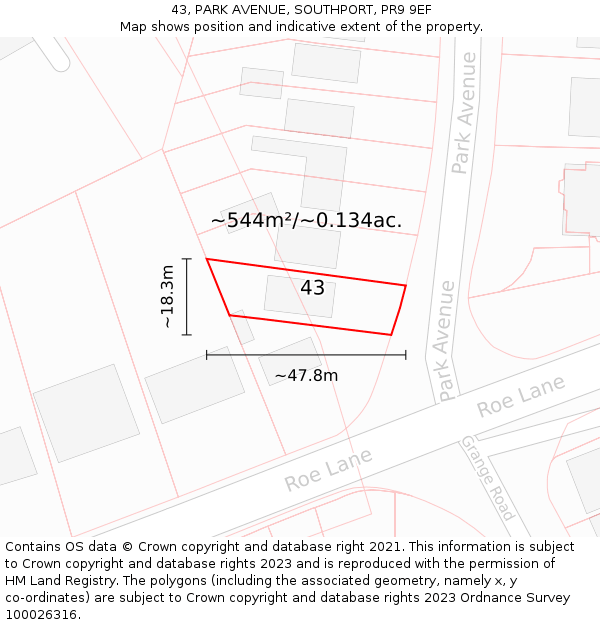 43, PARK AVENUE, SOUTHPORT, PR9 9EF: Plot and title map