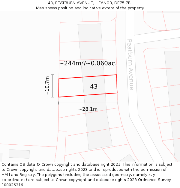 43, PEATBURN AVENUE, HEANOR, DE75 7RL: Plot and title map