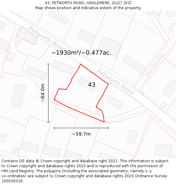 43, PETWORTH ROAD, HASLEMERE, GU27 2HZ: Plot and title map