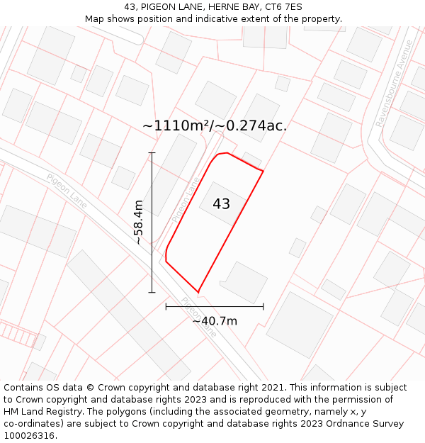 43, PIGEON LANE, HERNE BAY, CT6 7ES: Plot and title map