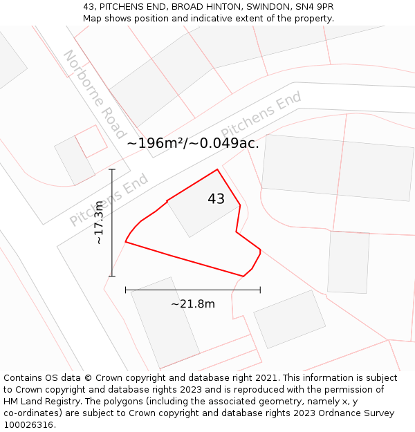 43, PITCHENS END, BROAD HINTON, SWINDON, SN4 9PR: Plot and title map