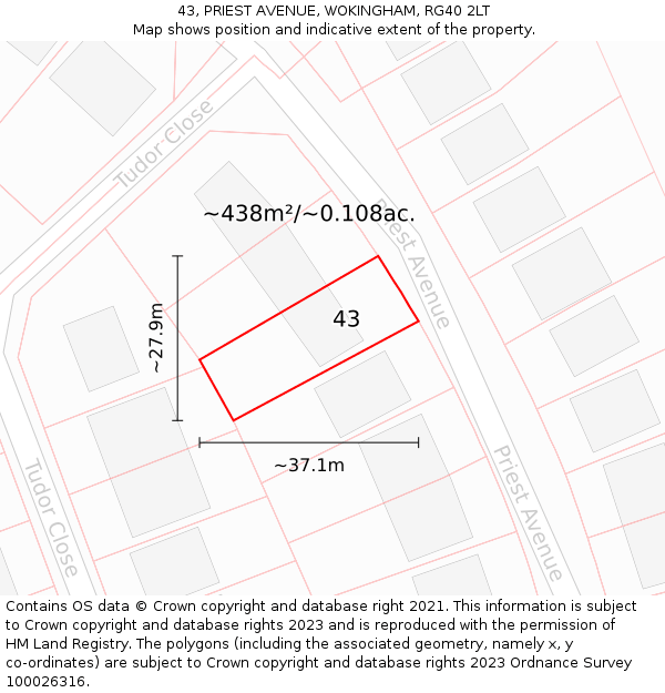 43, PRIEST AVENUE, WOKINGHAM, RG40 2LT: Plot and title map