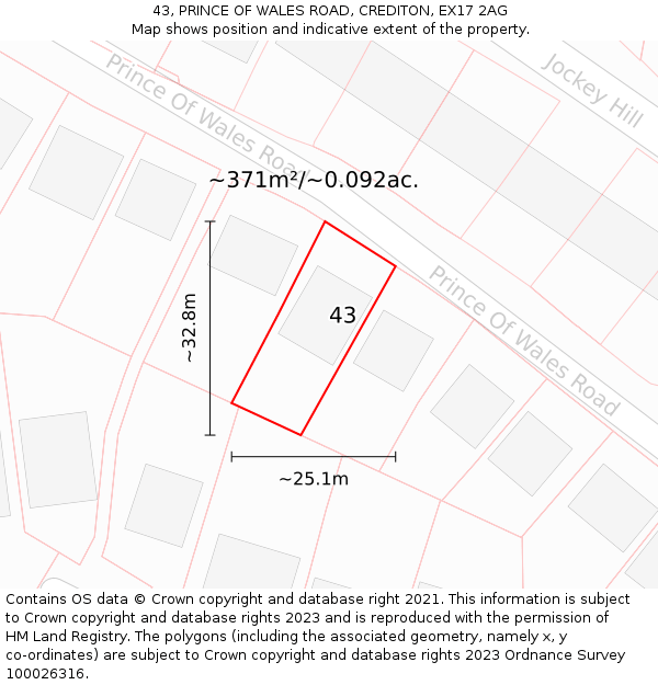 43, PRINCE OF WALES ROAD, CREDITON, EX17 2AG: Plot and title map