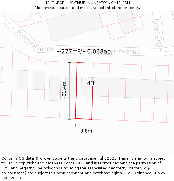 43, PURCELL AVENUE, NUNEATON, CV11 4SN: Plot and title map