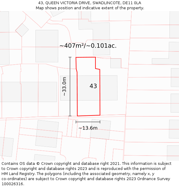 43, QUEEN VICTORIA DRIVE, SWADLINCOTE, DE11 0LA: Plot and title map