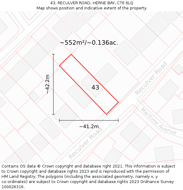 43, RECULVER ROAD, HERNE BAY, CT6 6LQ: Plot and title map