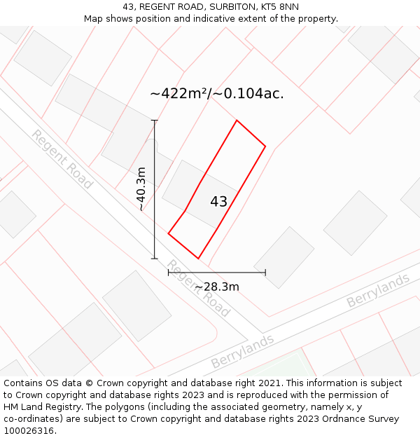 43, REGENT ROAD, SURBITON, KT5 8NN: Plot and title map