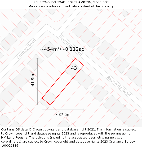 43, REYNOLDS ROAD, SOUTHAMPTON, SO15 5GR: Plot and title map