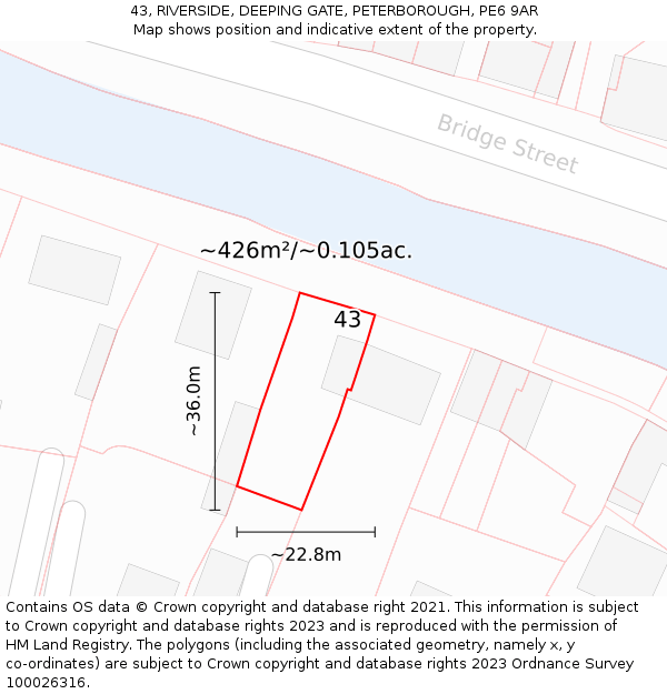 43, RIVERSIDE, DEEPING GATE, PETERBOROUGH, PE6 9AR: Plot and title map