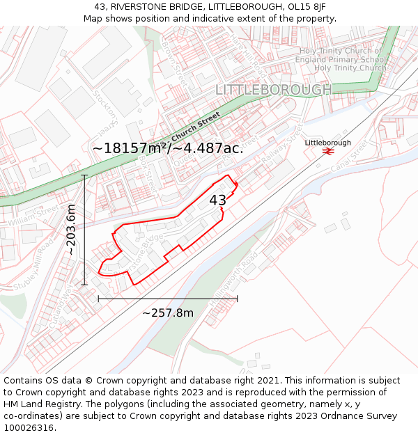 43, RIVERSTONE BRIDGE, LITTLEBOROUGH, OL15 8JF: Plot and title map