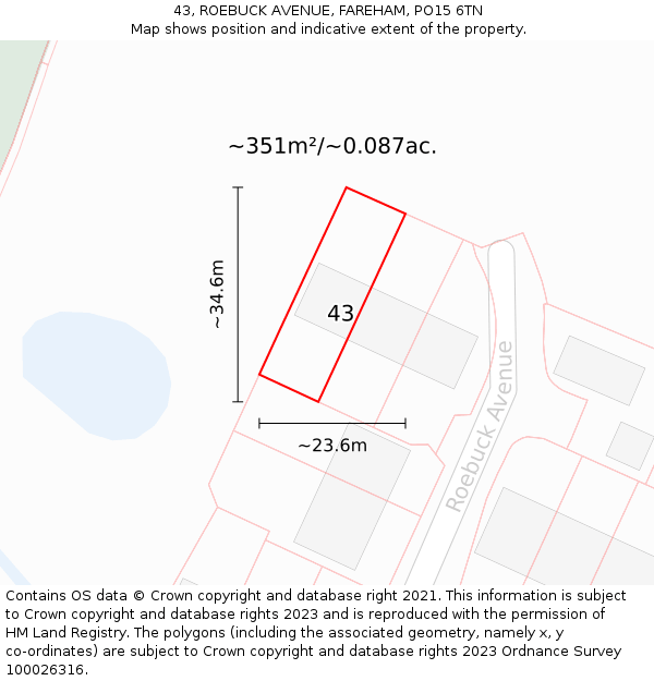 43, ROEBUCK AVENUE, FAREHAM, PO15 6TN: Plot and title map