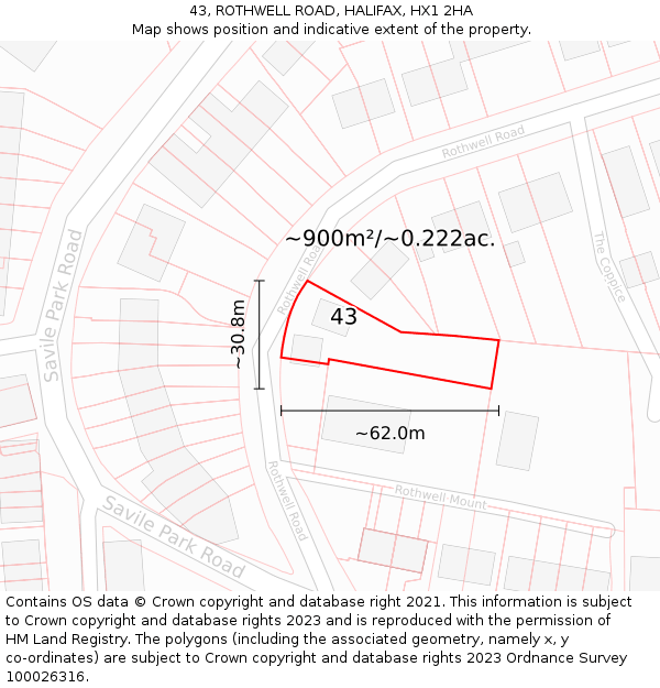 43, ROTHWELL ROAD, HALIFAX, HX1 2HA: Plot and title map