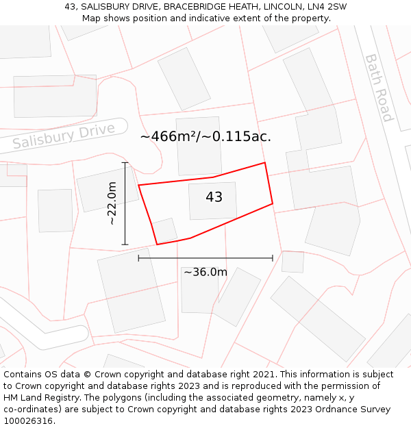 43, SALISBURY DRIVE, BRACEBRIDGE HEATH, LINCOLN, LN4 2SW: Plot and title map