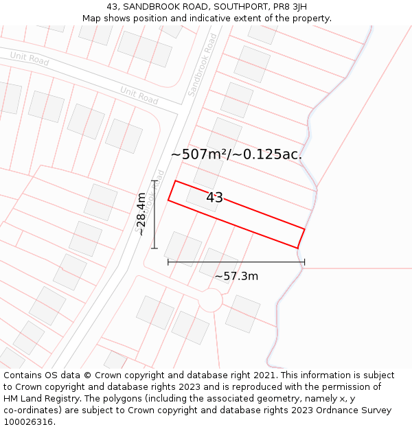 43, SANDBROOK ROAD, SOUTHPORT, PR8 3JH: Plot and title map