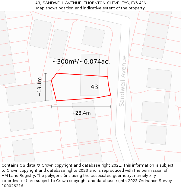 43, SANDWELL AVENUE, THORNTON-CLEVELEYS, FY5 4FN: Plot and title map