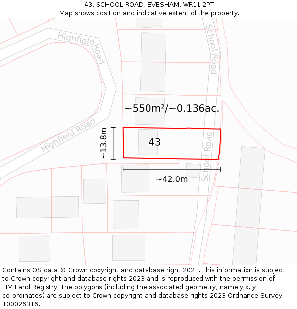 43, SCHOOL ROAD, EVESHAM, WR11 2PT: Plot and title map