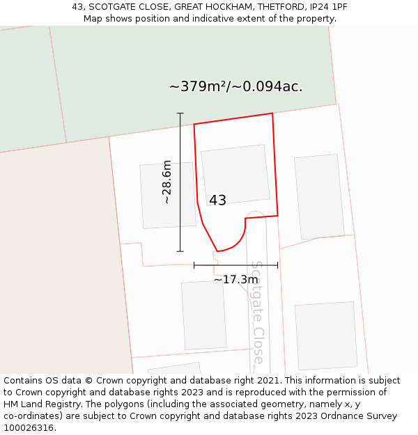 43, SCOTGATE CLOSE, GREAT HOCKHAM, THETFORD, IP24 1PF: Plot and title map