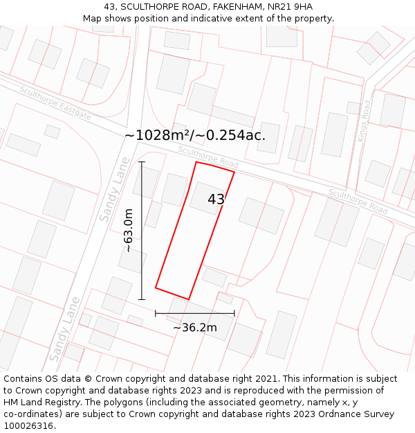 43, SCULTHORPE ROAD, FAKENHAM, NR21 9HA: Plot and title map